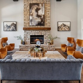 resident clubhouse with fireplace