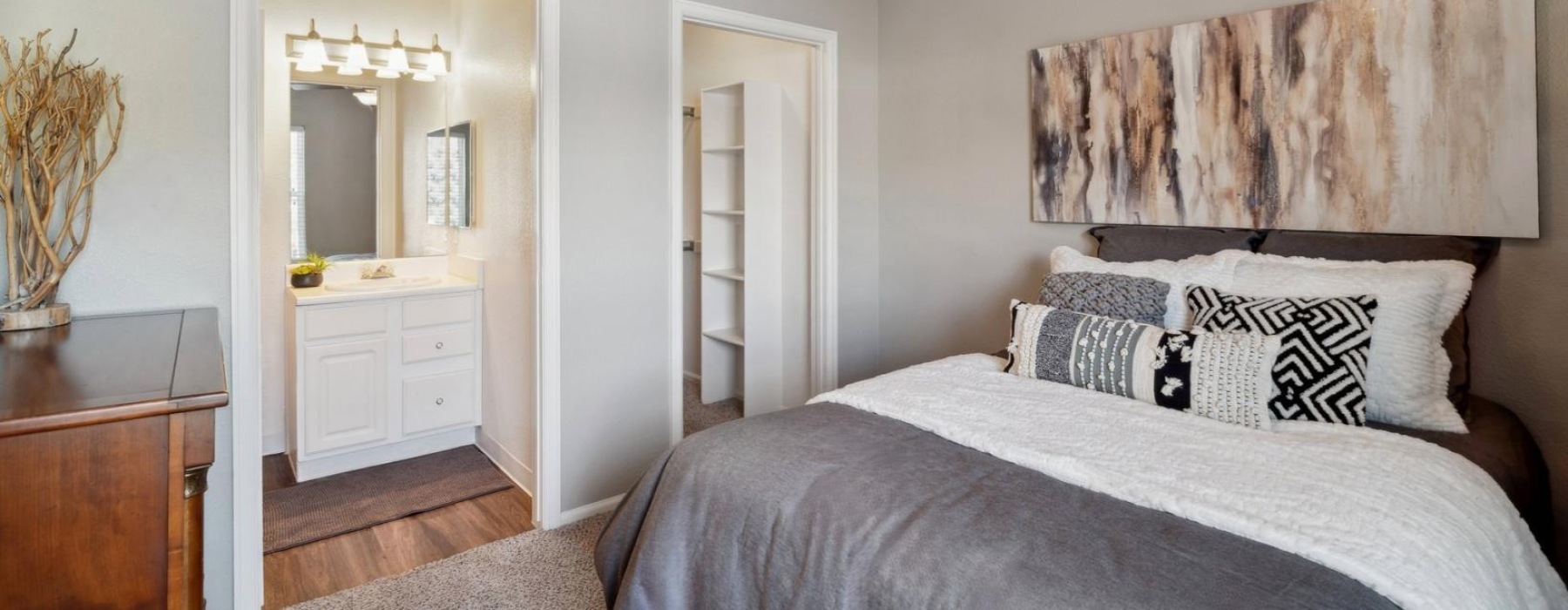 carpeted bedroom and private bath